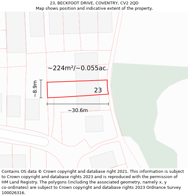 23, BECKFOOT DRIVE, COVENTRY, CV2 2QD: Plot and title map