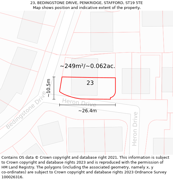 23, BEDINGSTONE DRIVE, PENKRIDGE, STAFFORD, ST19 5TE: Plot and title map