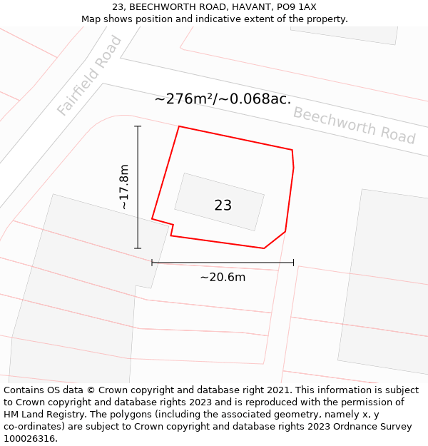 23, BEECHWORTH ROAD, HAVANT, PO9 1AX: Plot and title map