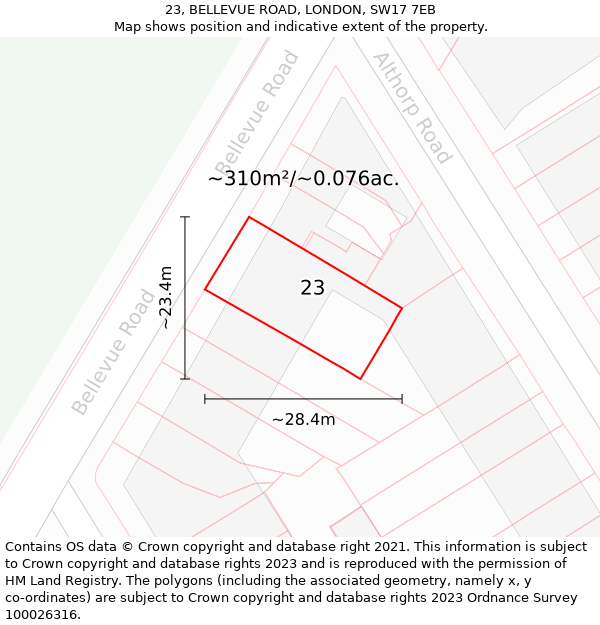 23, BELLEVUE ROAD, LONDON, SW17 7EB: Plot and title map
