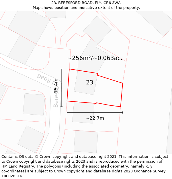 23, BERESFORD ROAD, ELY, CB6 3WA: Plot and title map