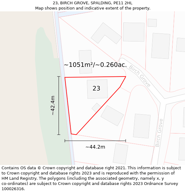 23, BIRCH GROVE, SPALDING, PE11 2HL: Plot and title map