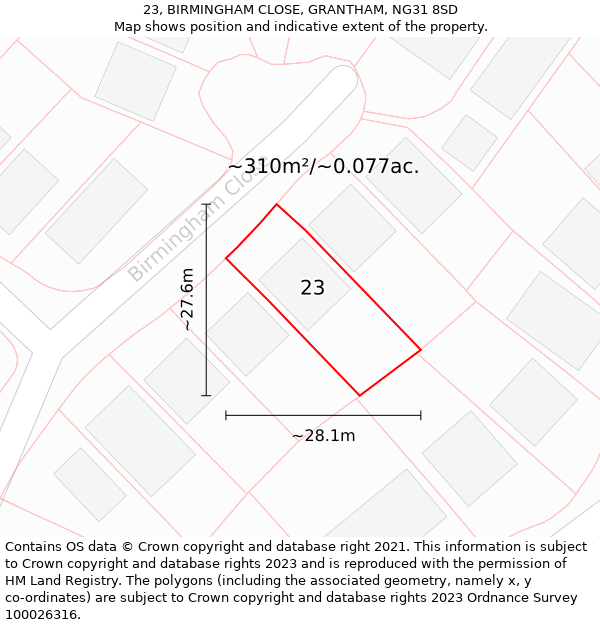 23, BIRMINGHAM CLOSE, GRANTHAM, NG31 8SD: Plot and title map