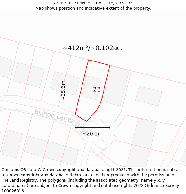 23, BISHOP LANEY DRIVE, ELY, CB6 1BZ: Plot and title map