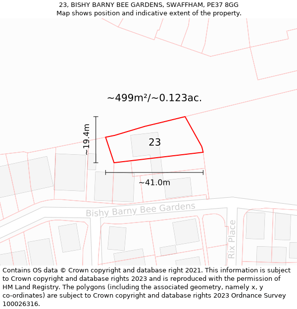 23, BISHY BARNY BEE GARDENS, SWAFFHAM, PE37 8GG: Plot and title map