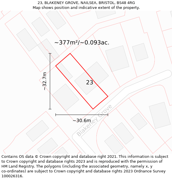 23, BLAKENEY GROVE, NAILSEA, BRISTOL, BS48 4RG: Plot and title map