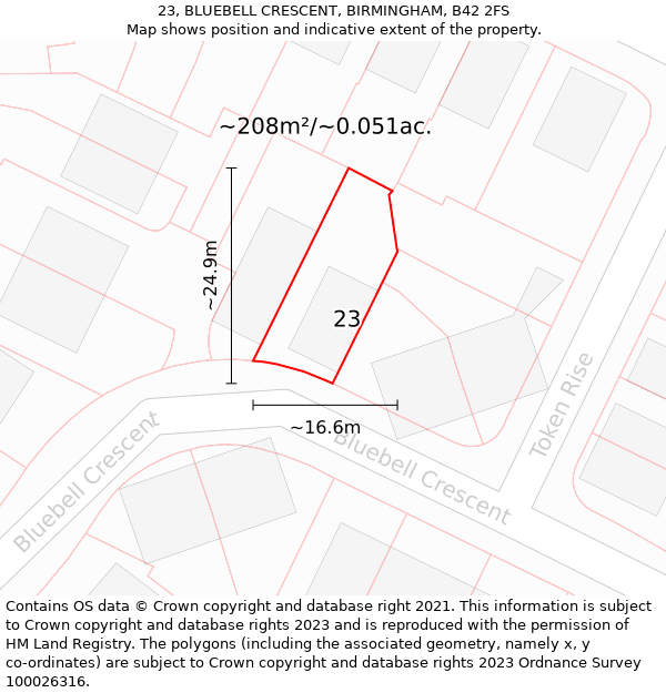 23, BLUEBELL CRESCENT, BIRMINGHAM, B42 2FS: Plot and title map