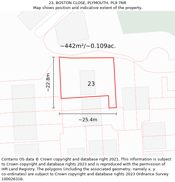 23, BOSTON CLOSE, PLYMOUTH, PL9 7NR: Plot and title map