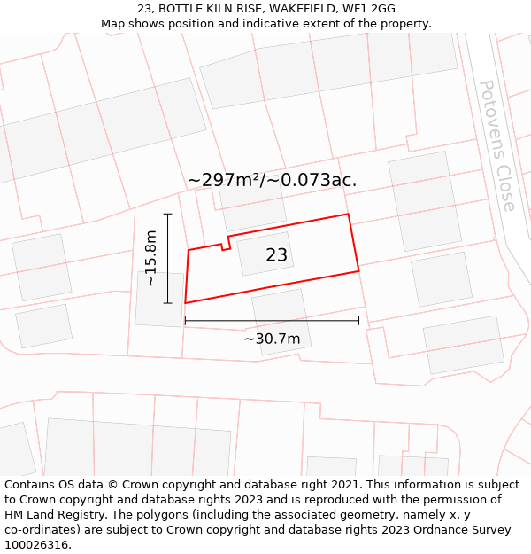 23, BOTTLE KILN RISE, WAKEFIELD, WF1 2GG: Plot and title map