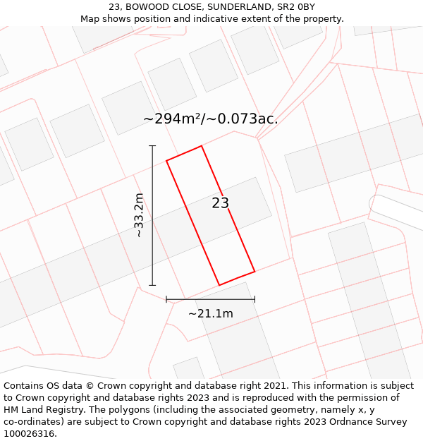 23, BOWOOD CLOSE, SUNDERLAND, SR2 0BY: Plot and title map