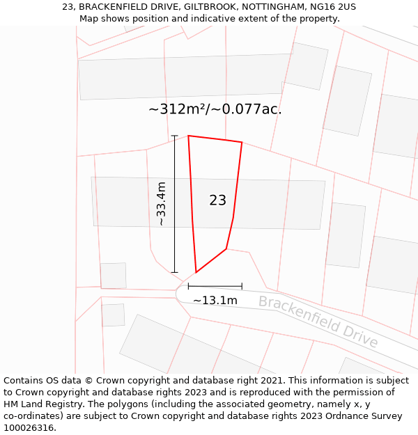 23, BRACKENFIELD DRIVE, GILTBROOK, NOTTINGHAM, NG16 2US: Plot and title map