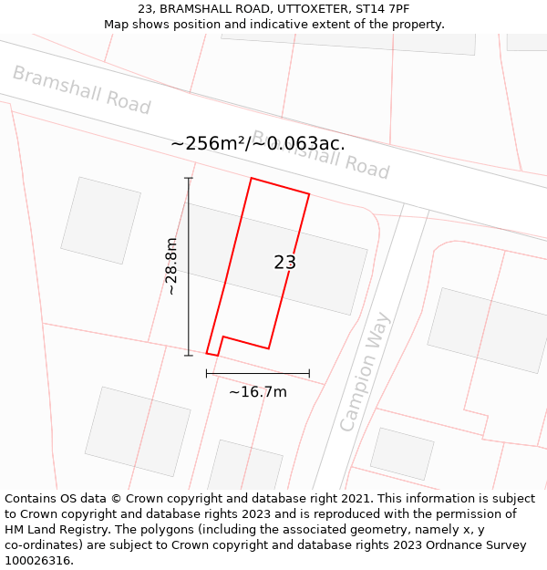 23, BRAMSHALL ROAD, UTTOXETER, ST14 7PF: Plot and title map