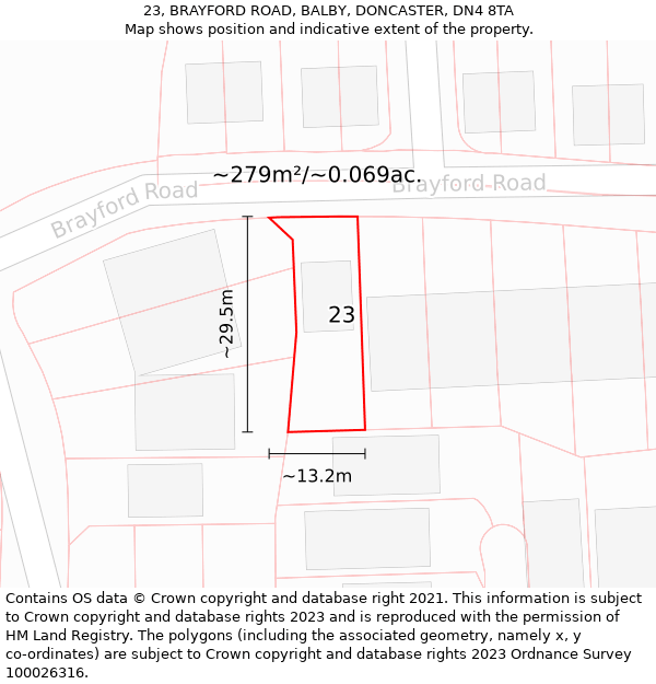 23, BRAYFORD ROAD, BALBY, DONCASTER, DN4 8TA: Plot and title map