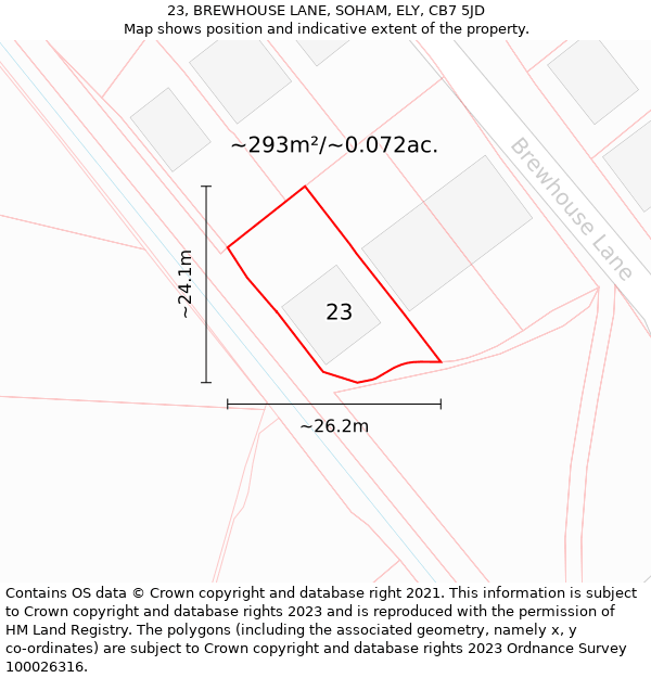 23, BREWHOUSE LANE, SOHAM, ELY, CB7 5JD: Plot and title map