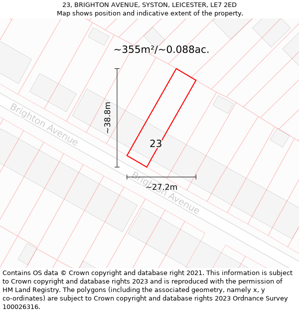 23, BRIGHTON AVENUE, SYSTON, LEICESTER, LE7 2ED: Plot and title map