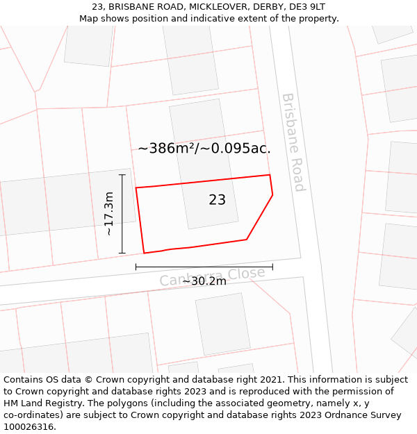 23, BRISBANE ROAD, MICKLEOVER, DERBY, DE3 9LT: Plot and title map
