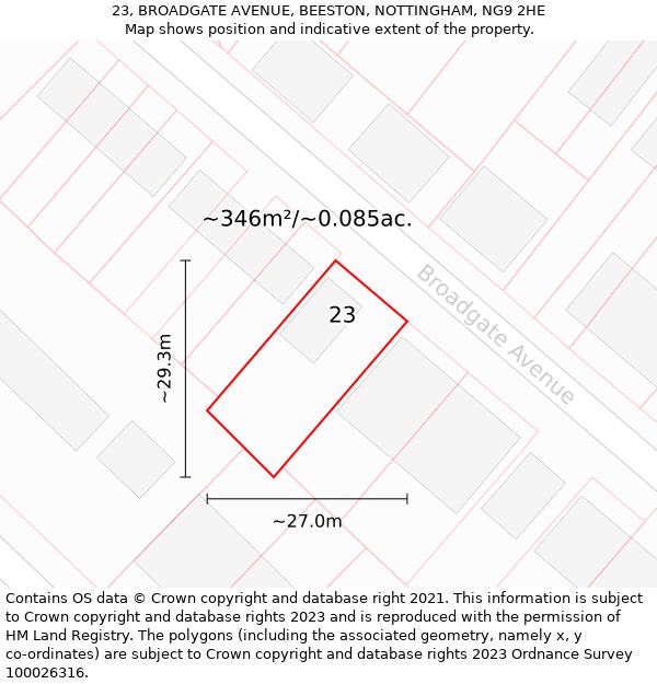 23, BROADGATE AVENUE, BEESTON, NOTTINGHAM, NG9 2HE: Plot and title map