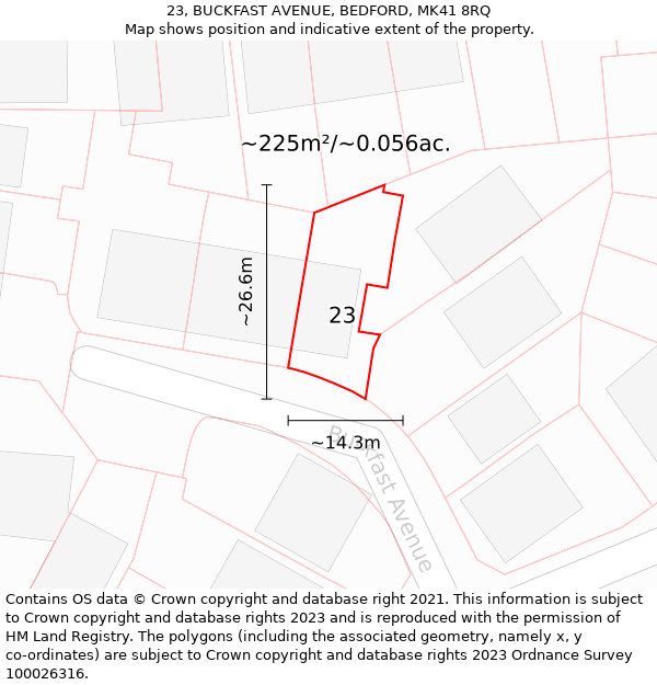 23, BUCKFAST AVENUE, BEDFORD, MK41 8RQ: Plot and title map