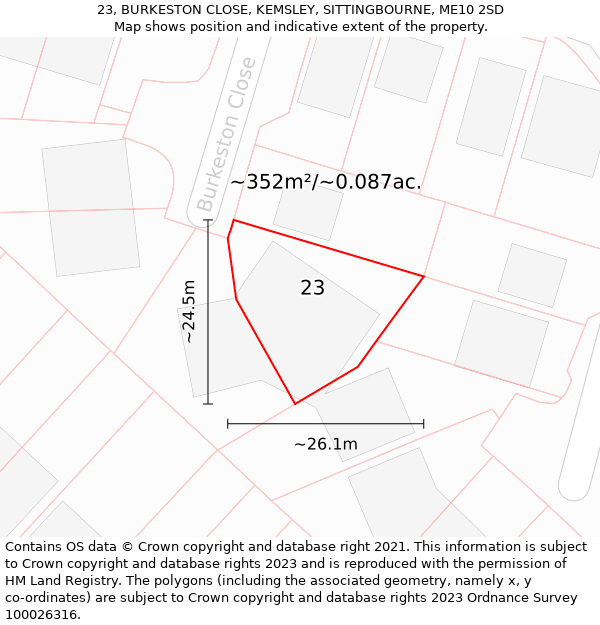 23, BURKESTON CLOSE, KEMSLEY, SITTINGBOURNE, ME10 2SD: Plot and title map
