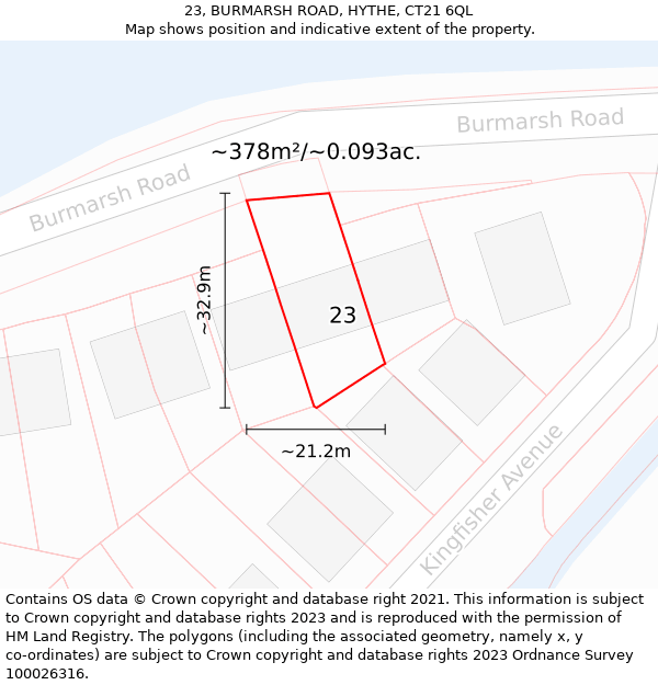 23, BURMARSH ROAD, HYTHE, CT21 6QL: Plot and title map