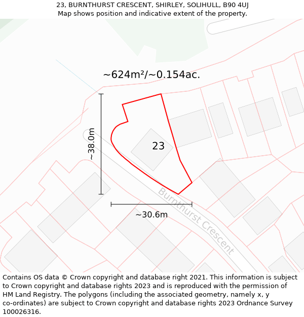 23, BURNTHURST CRESCENT, SHIRLEY, SOLIHULL, B90 4UJ: Plot and title map