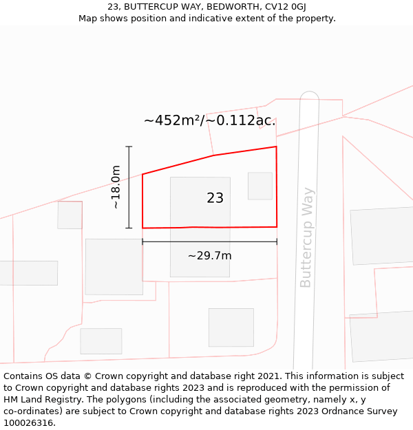 23, BUTTERCUP WAY, BEDWORTH, CV12 0GJ: Plot and title map