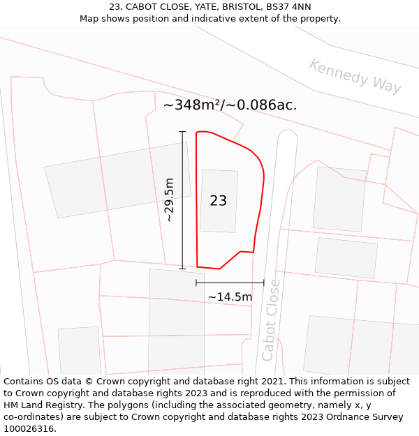 23, CABOT CLOSE, YATE, BRISTOL, BS37 4NN: Plot and title map