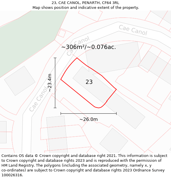 23, CAE CANOL, PENARTH, CF64 3RL: Plot and title map