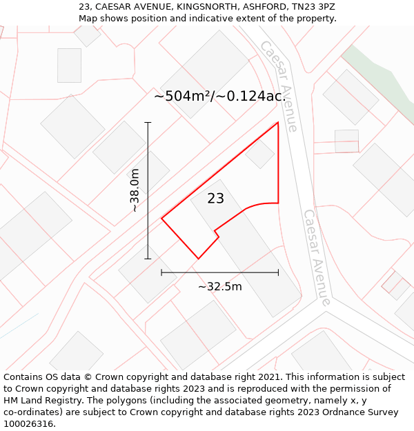 23, CAESAR AVENUE, KINGSNORTH, ASHFORD, TN23 3PZ: Plot and title map