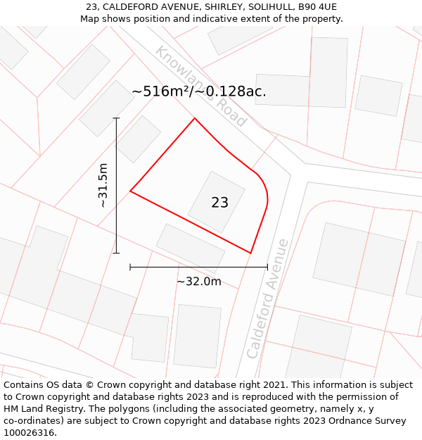 23, CALDEFORD AVENUE, SHIRLEY, SOLIHULL, B90 4UE: Plot and title map