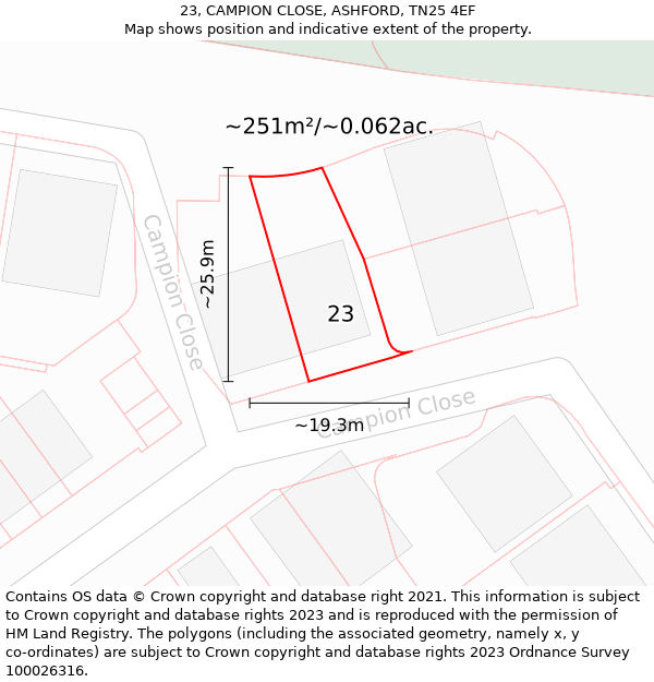 23, CAMPION CLOSE, ASHFORD, TN25 4EF: Plot and title map