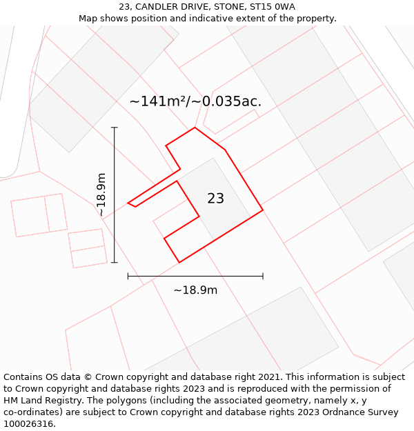 23, CANDLER DRIVE, STONE, ST15 0WA: Plot and title map