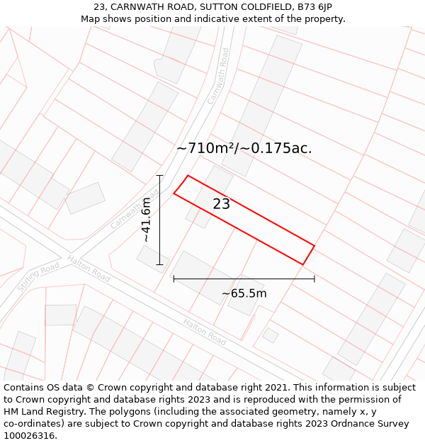 23, CARNWATH ROAD, SUTTON COLDFIELD, B73 6JP: Plot and title map