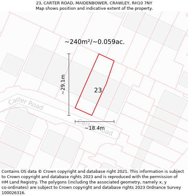 23, CARTER ROAD, MAIDENBOWER, CRAWLEY, RH10 7NY: Plot and title map