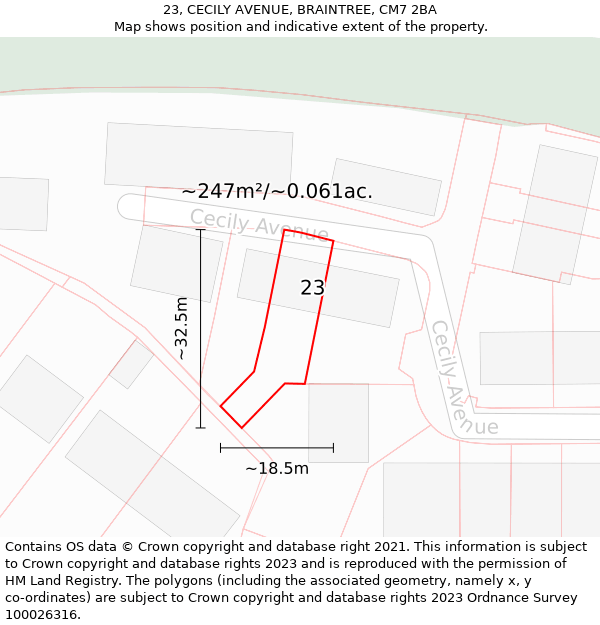 23, CECILY AVENUE, BRAINTREE, CM7 2BA: Plot and title map