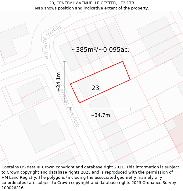 23, CENTRAL AVENUE, LEICESTER, LE2 1TB: Plot and title map