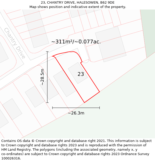 23, CHANTRY DRIVE, HALESOWEN, B62 9DE: Plot and title map