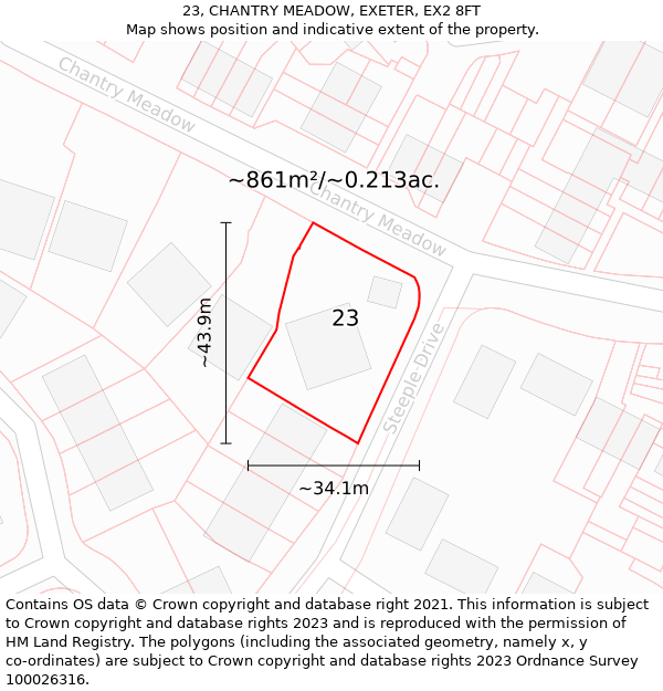 23, CHANTRY MEADOW, EXETER, EX2 8FT: Plot and title map