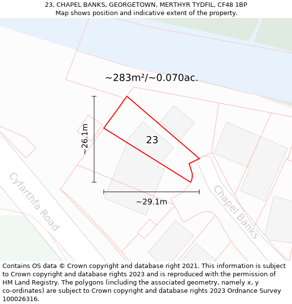 23, CHAPEL BANKS, GEORGETOWN, MERTHYR TYDFIL, CF48 1BP: Plot and title map