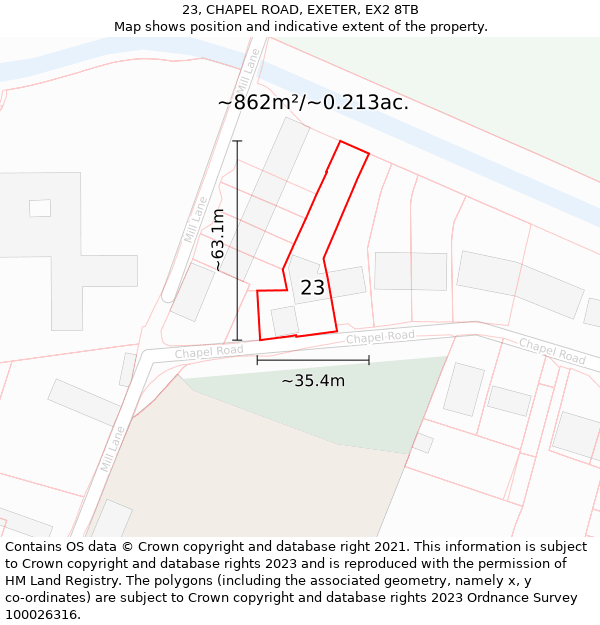 23, CHAPEL ROAD, EXETER, EX2 8TB: Plot and title map