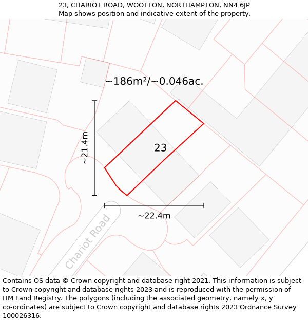 23, CHARIOT ROAD, WOOTTON, NORTHAMPTON, NN4 6JP: Plot and title map