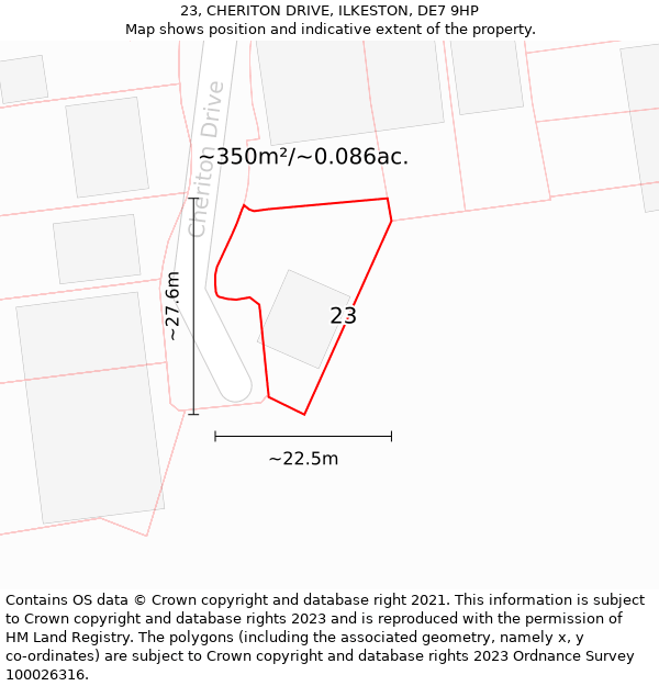 23, CHERITON DRIVE, ILKESTON, DE7 9HP: Plot and title map