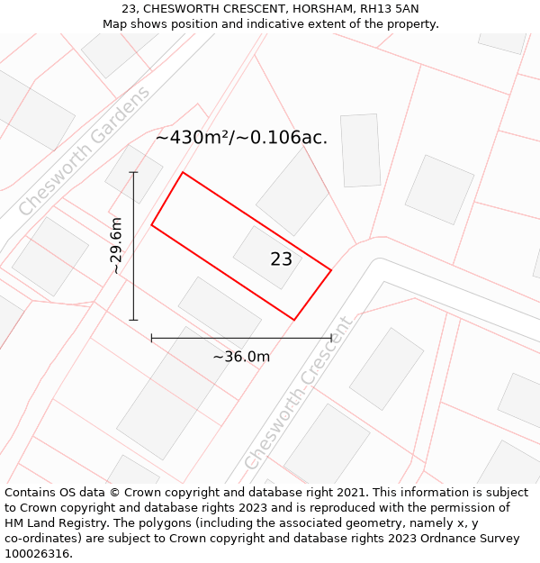 23, CHESWORTH CRESCENT, HORSHAM, RH13 5AN: Plot and title map