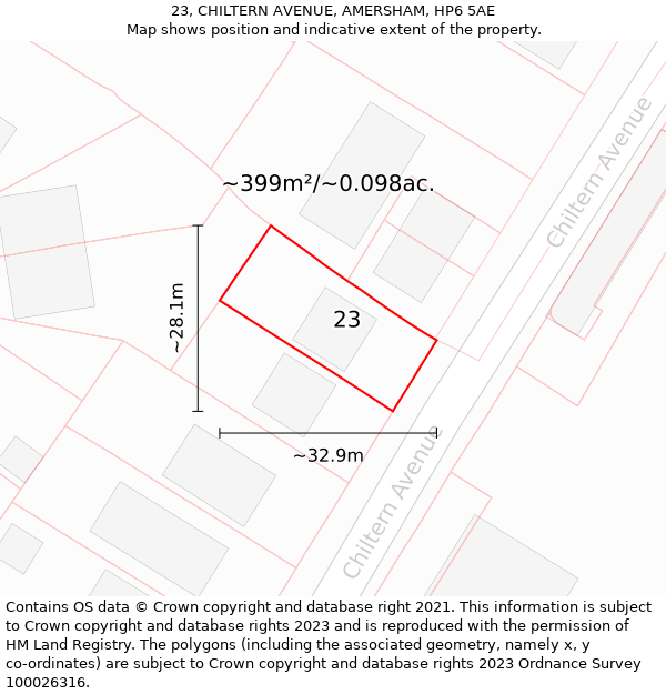 23, CHILTERN AVENUE, AMERSHAM, HP6 5AE: Plot and title map