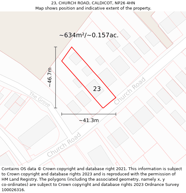 23, CHURCH ROAD, CALDICOT, NP26 4HN: Plot and title map