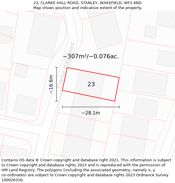 23, CLARKE HALL ROAD, STANLEY, WAKEFIELD, WF3 4ND: Plot and title map