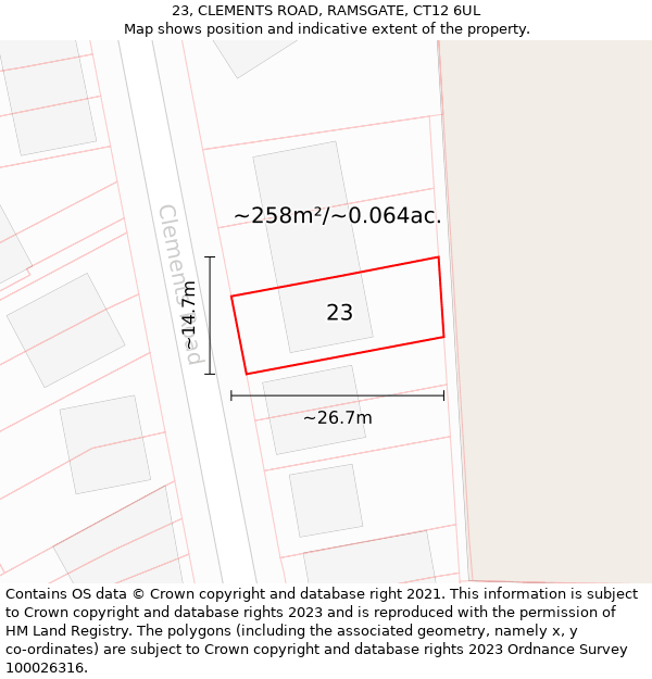 23, CLEMENTS ROAD, RAMSGATE, CT12 6UL: Plot and title map