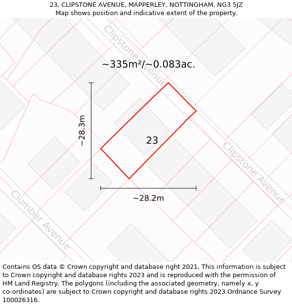 23, CLIPSTONE AVENUE, MAPPERLEY, NOTTINGHAM, NG3 5JZ: Plot and title map