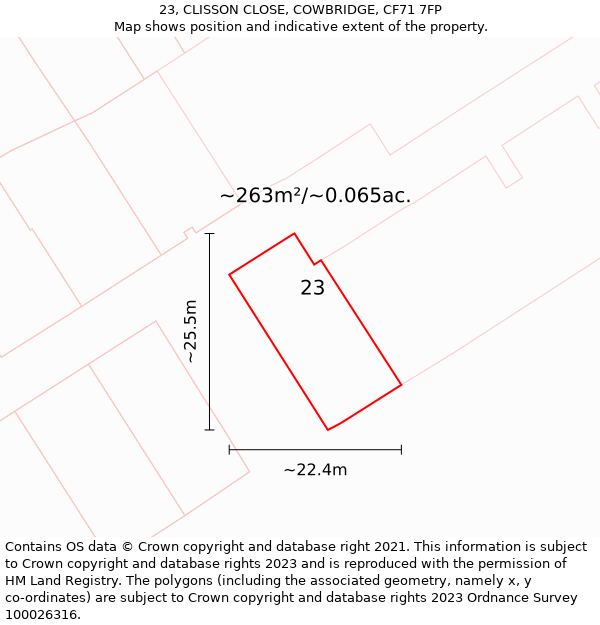 23, CLISSON CLOSE, COWBRIDGE, CF71 7FP: Plot and title map