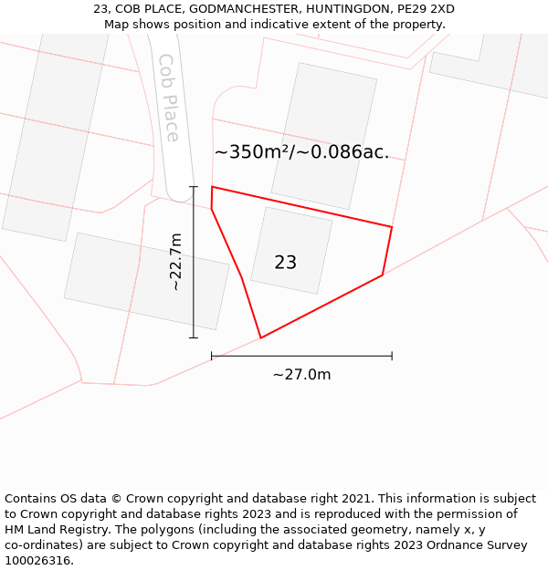 23, COB PLACE, GODMANCHESTER, HUNTINGDON, PE29 2XD: Plot and title map